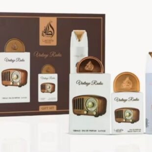 Lattafa Pride Vintage Radio 4 unidades: 100 ml EDP + 20 ml EDP + Vaporizador perfumado + Vaporizador de bolsillo